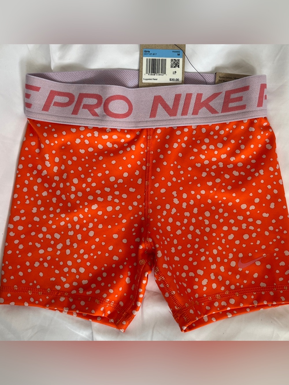 Nike Orange and Pink Pro Dotted Compression Shorts Kids M
